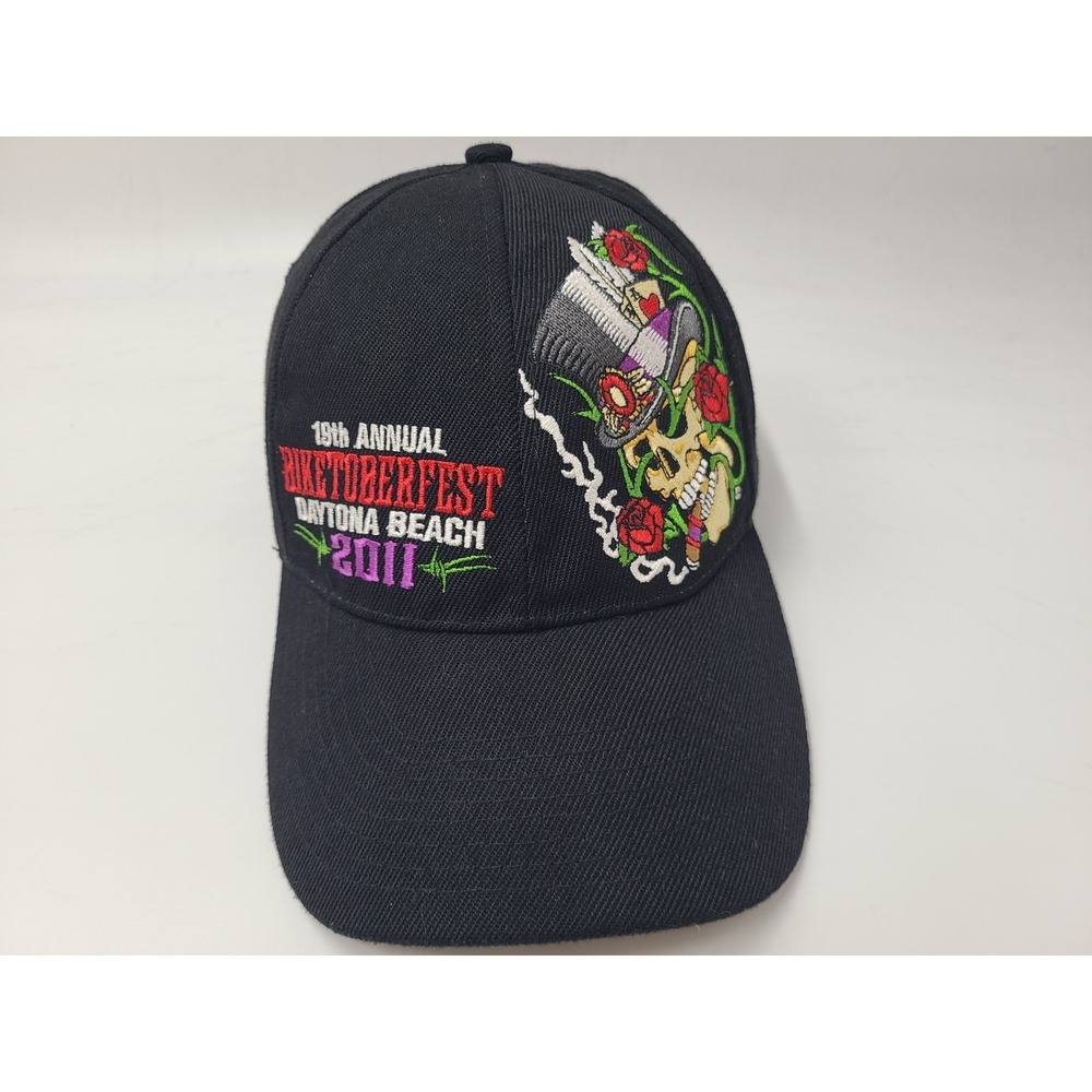 2011 Biketoberfest Daytona Beach Skull Roses Adjustable Hat Cap Motorcycle Black